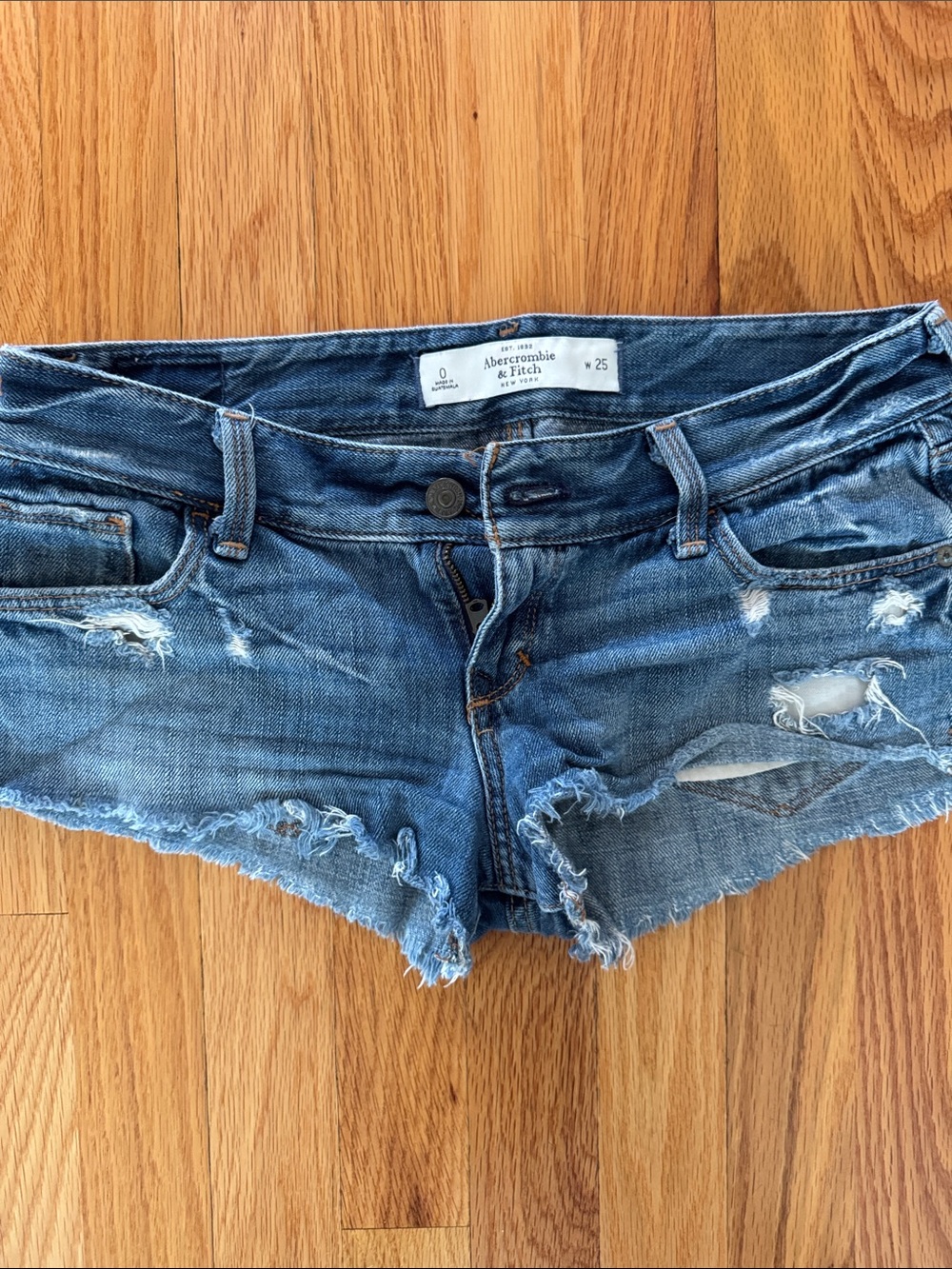 Abercrombie & Fitch Distressed Dark Blue Denim Shorties
